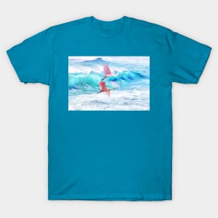 Roseate Spoonbills Flying at the Ocean T-Shirt